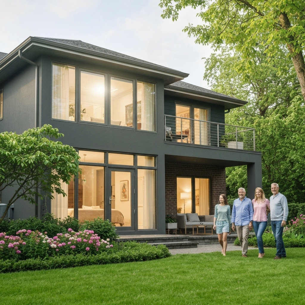 Beautiful family home with insurance protection concept