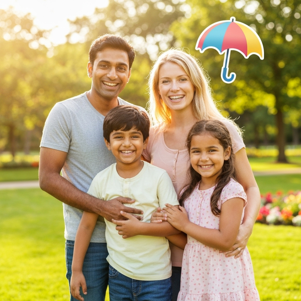 Happy family with life insurance protection concept